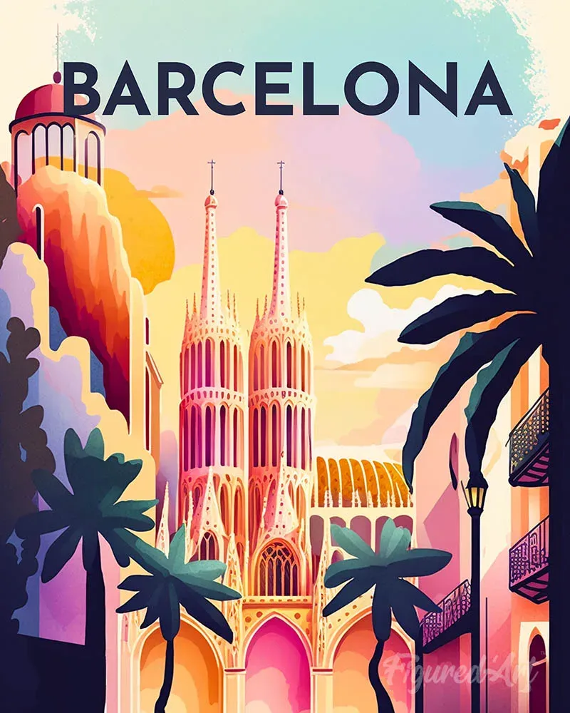 Broderie diamant Affiche Poster Barcelone - 40x50 cm
