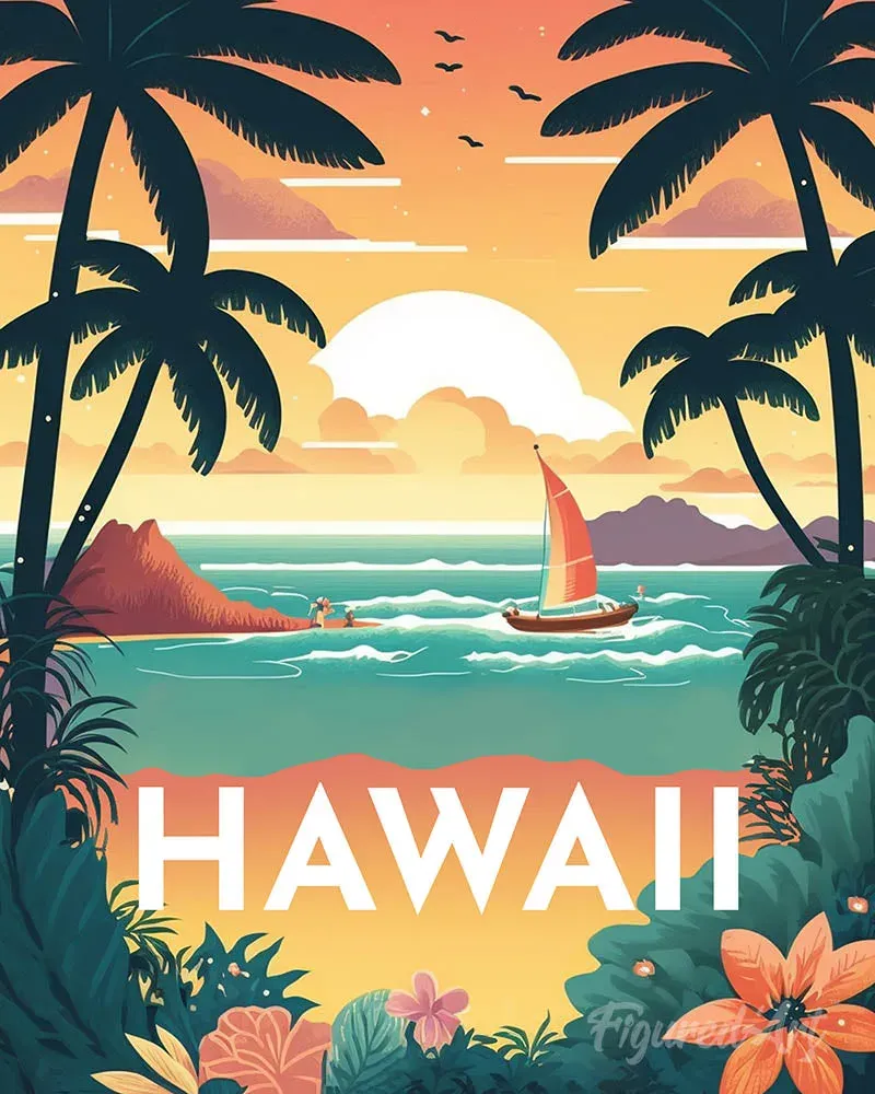 Broderie diamant Affiche Poster Hawaii - 20x25 cm