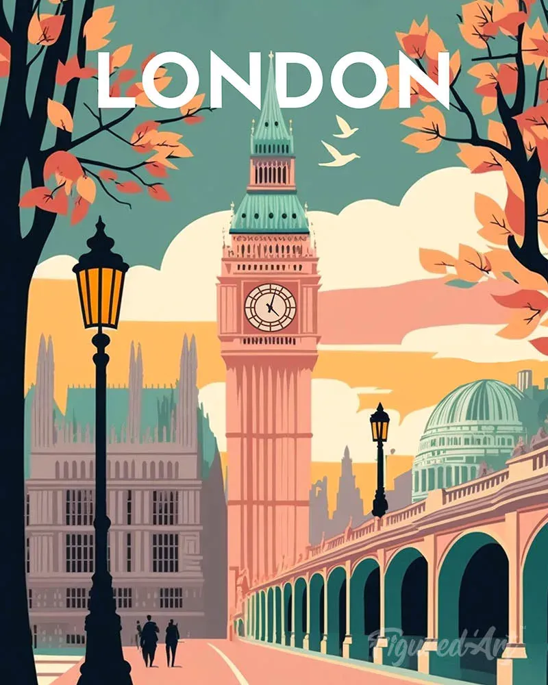 Broderie diamant Affiche Poster Londres 2 - 20x25 cm