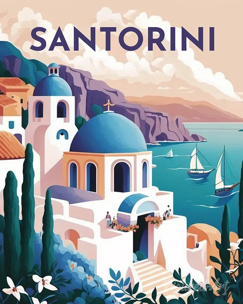 Broderie diamant Affiche Poster Santorin