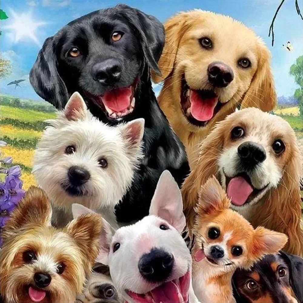 Broderie diamant Amis Chiens