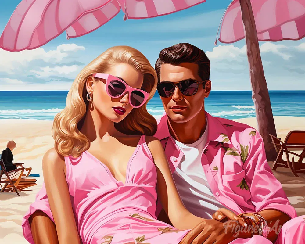 Broderie diamant Amoureux au Bord de la Plage