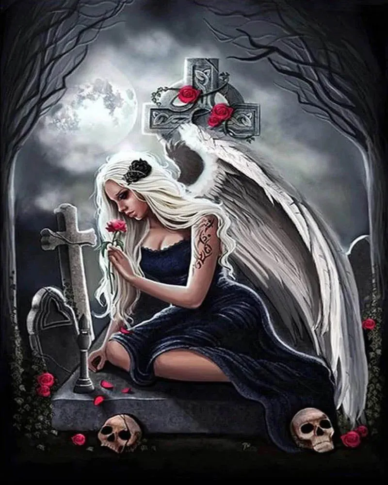 Broderie diamant Ange et Cimetière