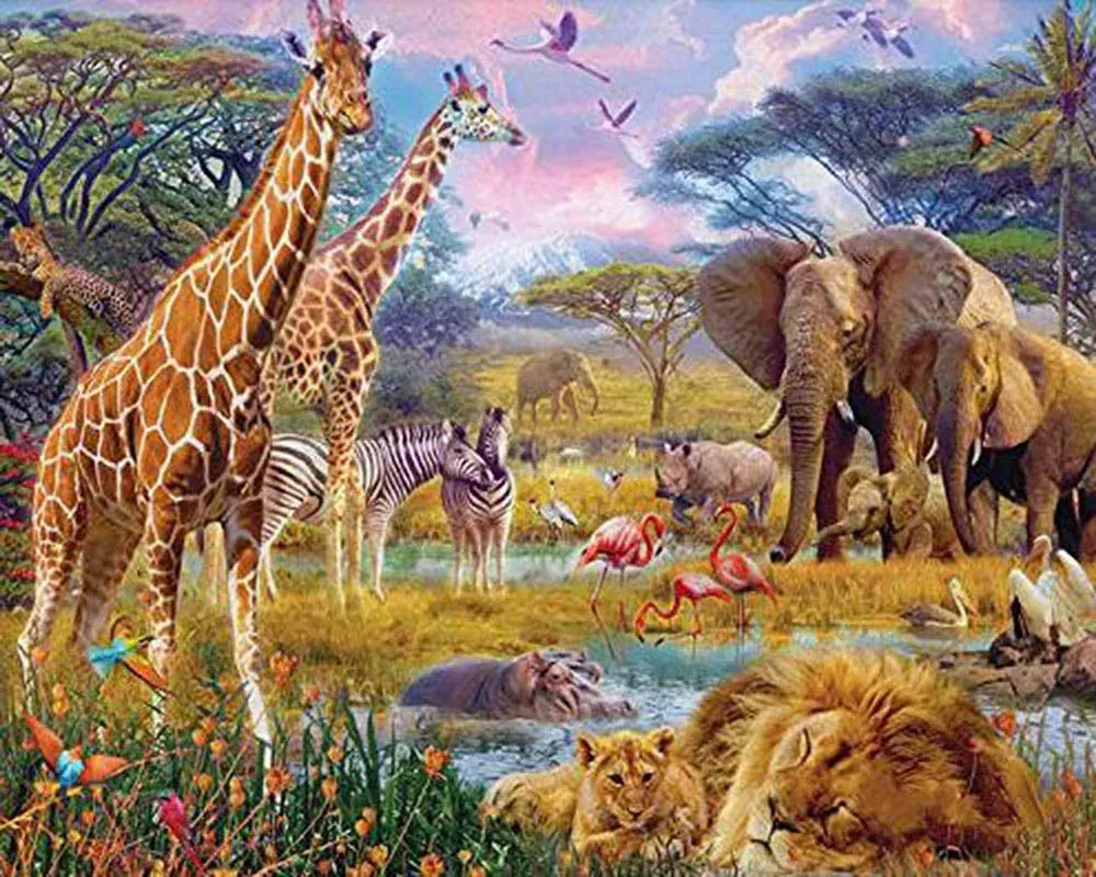 Broderie diamant Animaux de la savane - Girafes et paysages sauvages
