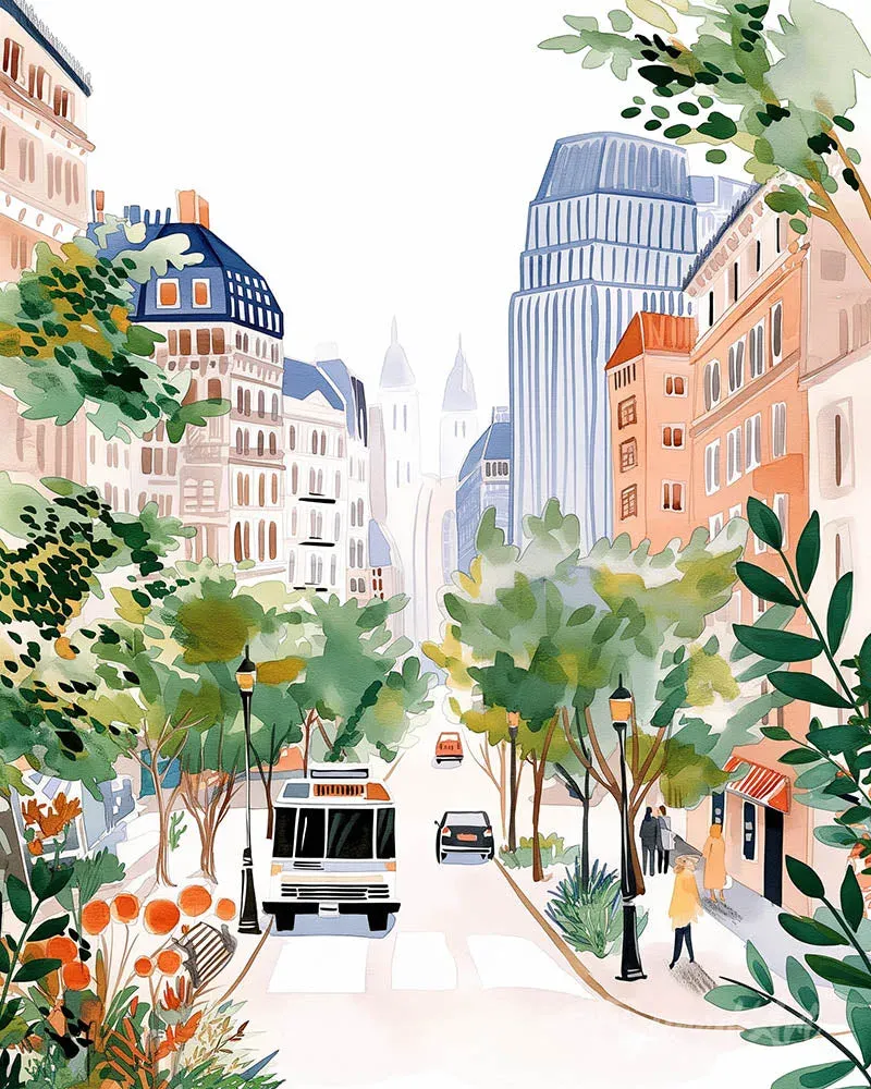 Broderie diamant Aquarelle Boulevard de la ville