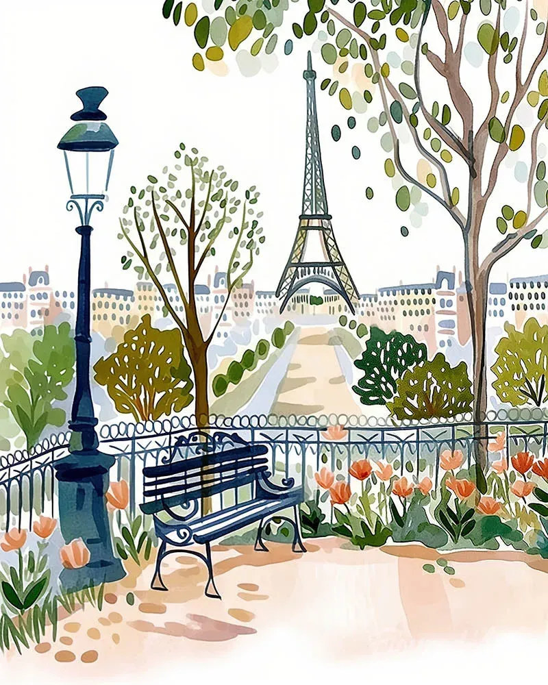 Broderie diamant Aquarelle Jardin de Paris