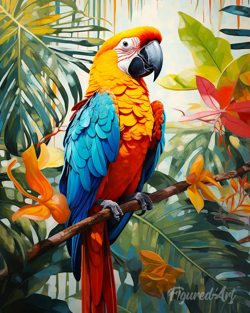 Ara tropical - Broderie diamant animaux exotiques et colorés