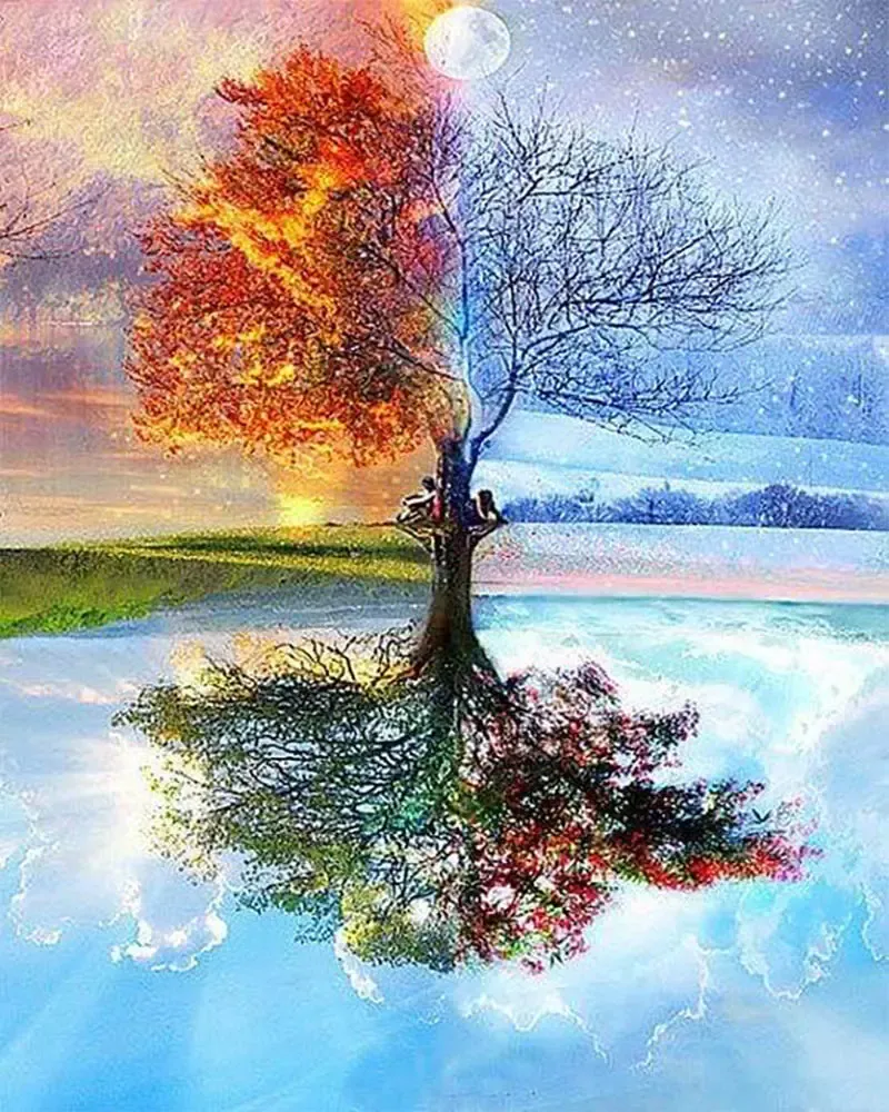 Broderie diamant Arbre 4 saisons Classique - 20x25 cm