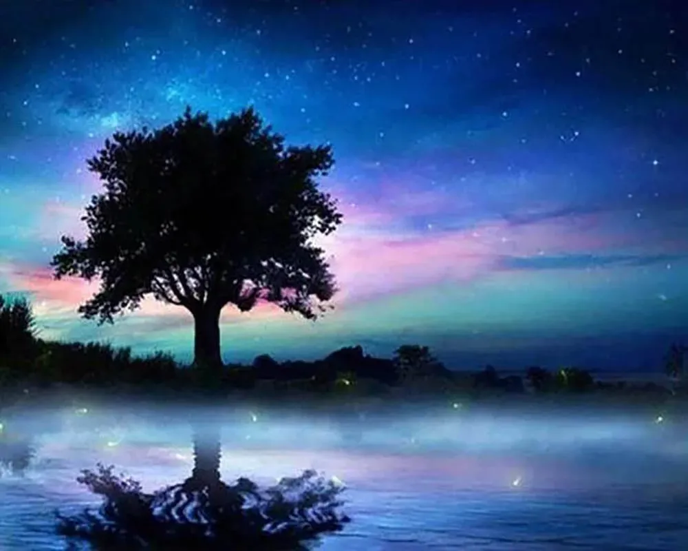 Broderie diamant Arbre dans la Nuit