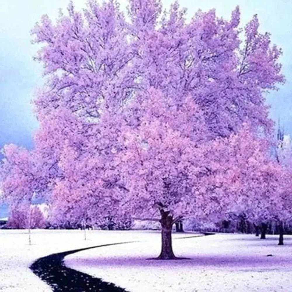 Broderie diamant Arbre rose sous la Neige