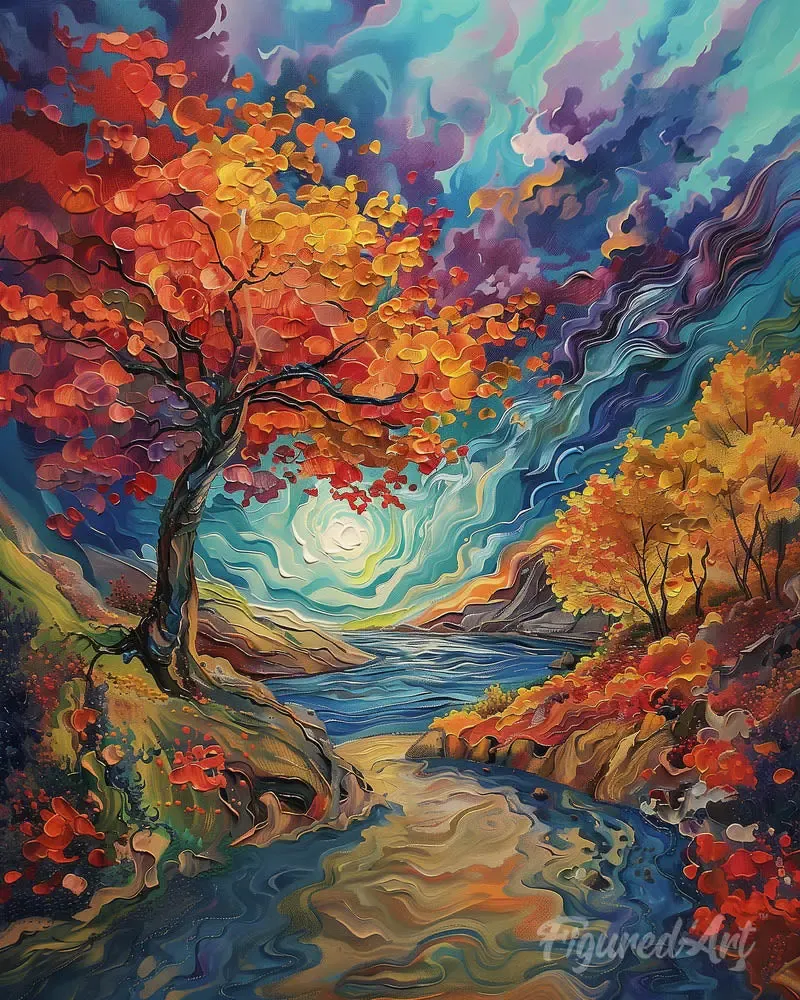 Broderie diamant Automne surréaliste inspiré de Van Gogh - 40x50 cm