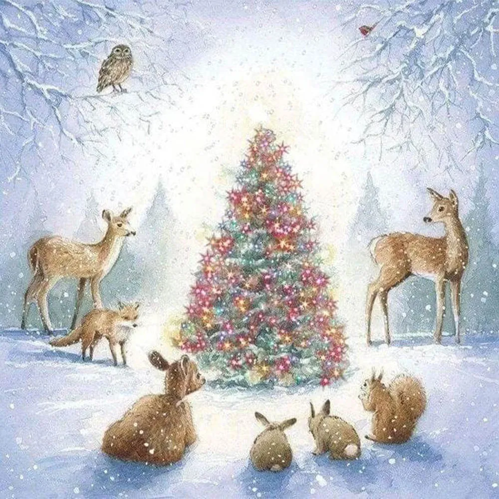 Broderie diamant Autour du Sapin de Noël