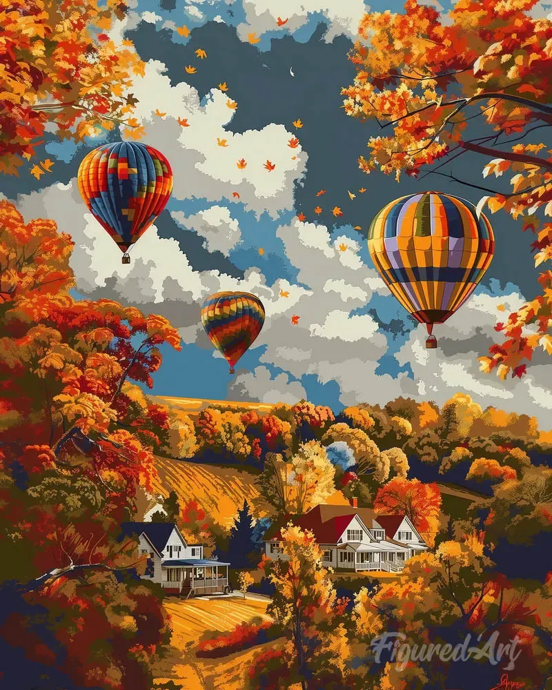 Broderie diamant Aventure en Montgolfière en Automne