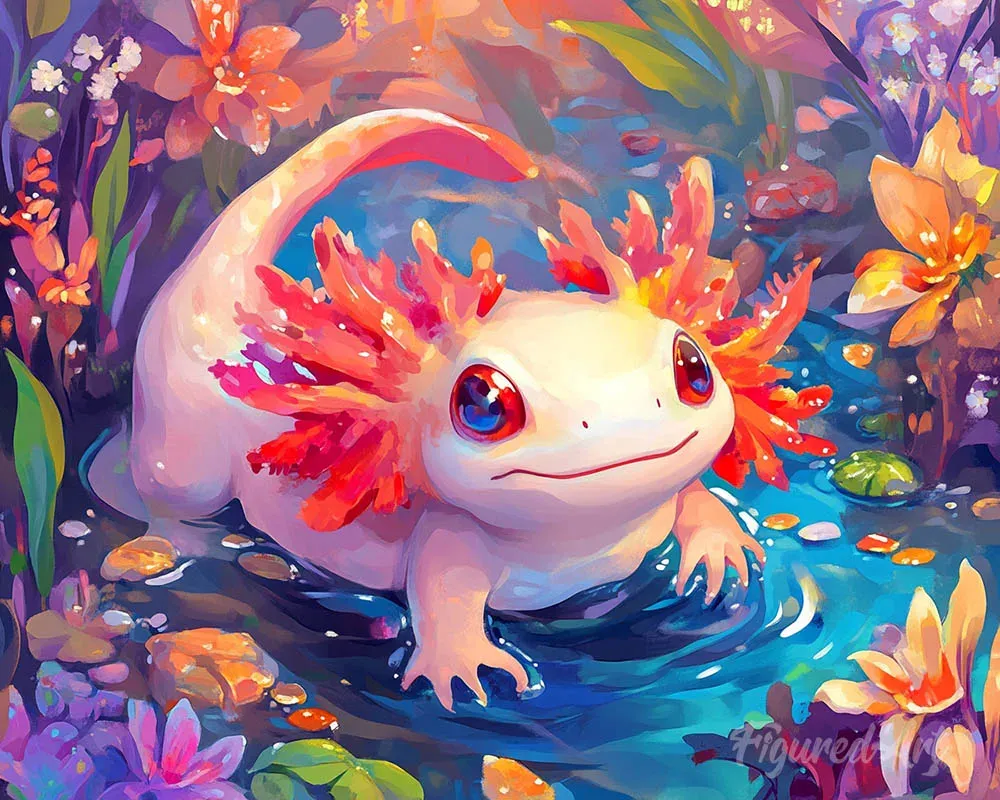 Broderie diamant Axolotl mignon - Kit animaux scintillants