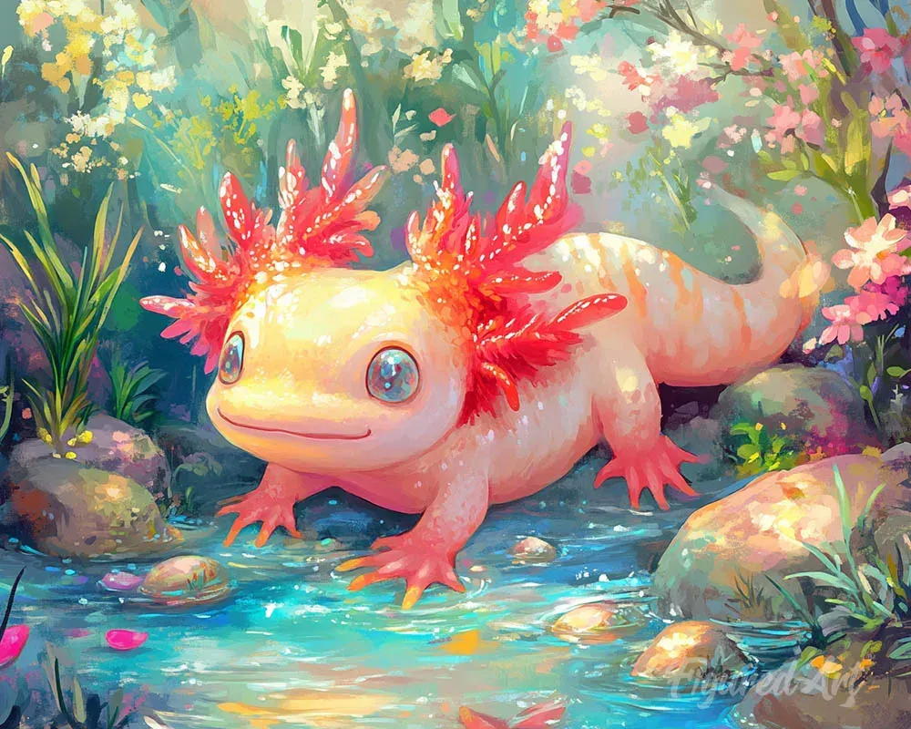 Broderie diamant axolotl - Éclat de lumière et douceur aquatique
