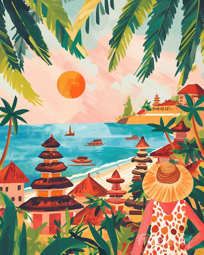 Broderie diamant Bali au coucher du soleil