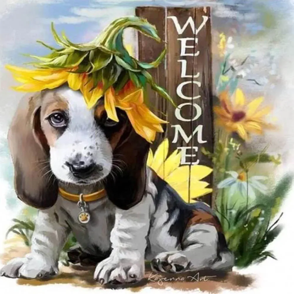 Broderie diamant Basset et Tournesol