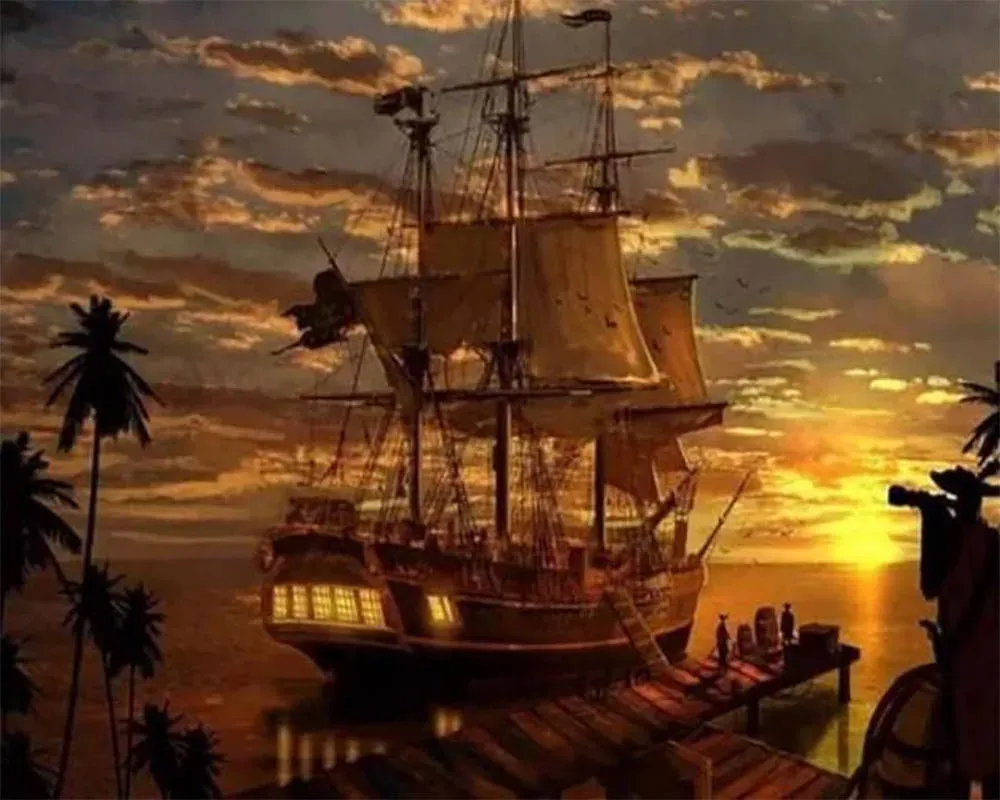 Broderie diamant Bateau Pirate