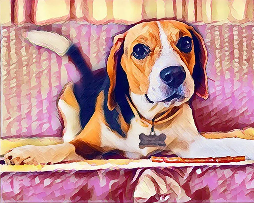 Broderie diamant Beagle mignon sur toile tendue 40x50 cm