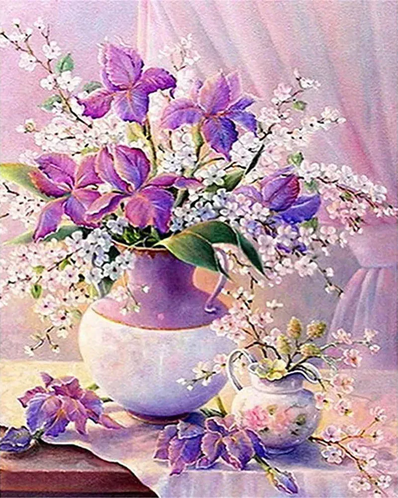 Broderie diamant Beau Bouquet de fleurs violettes