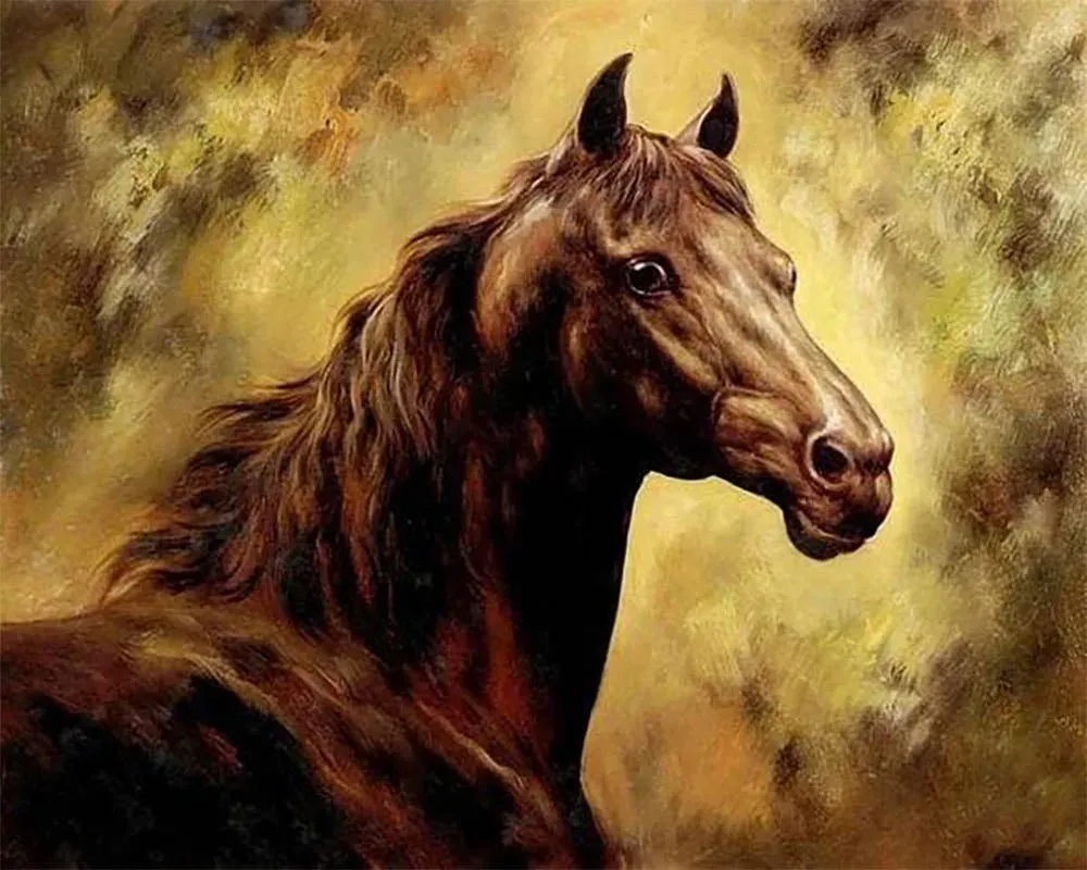 Broderie diamant cheval - Portrait élégant d'un pur-sang en diamants
