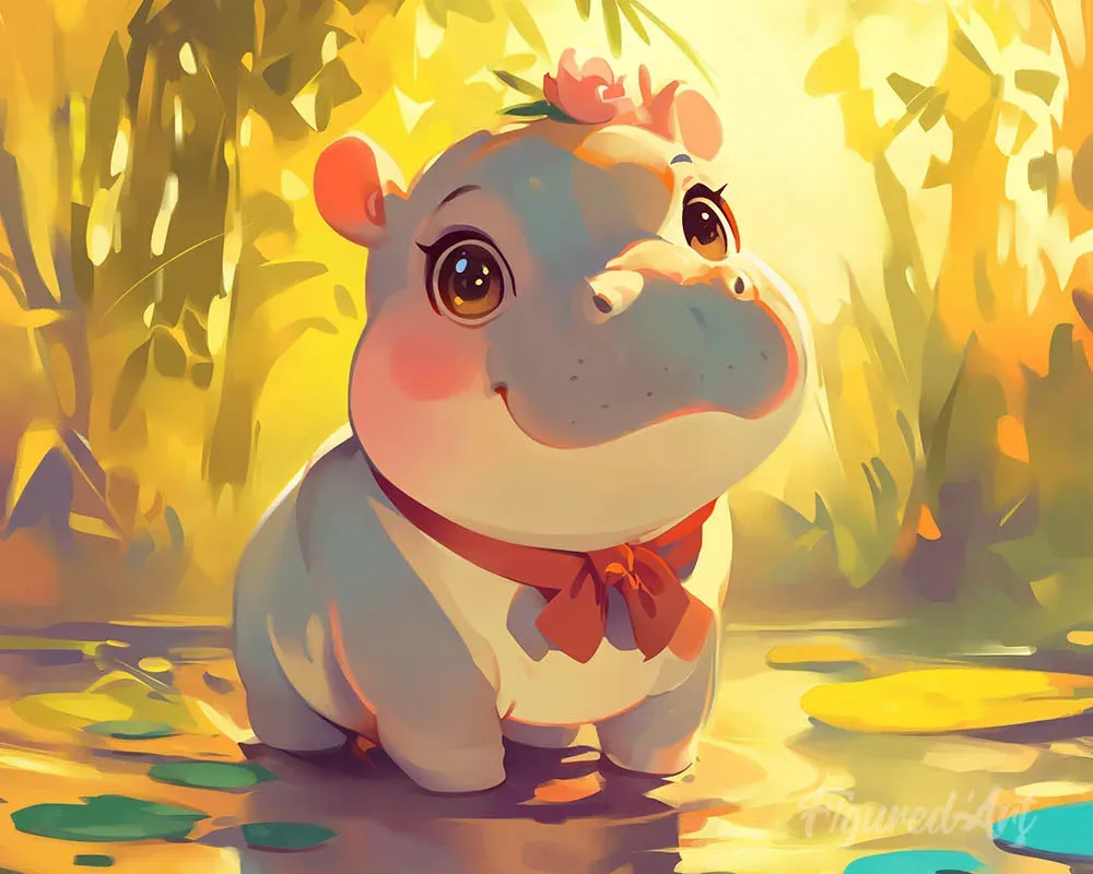 Broderie diamant Bébé Hippopotame heureux - Mignon animal à créer