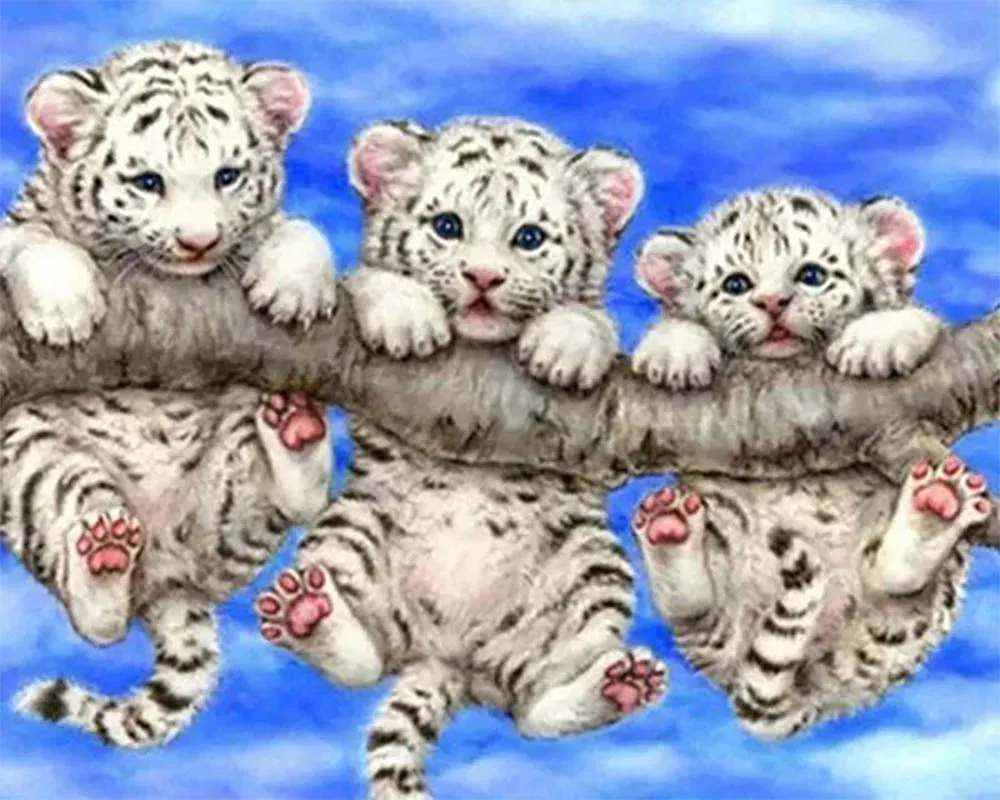 Broderie diamant Bébés Tigres espiègles - Mignonnerie sauvage en diamants