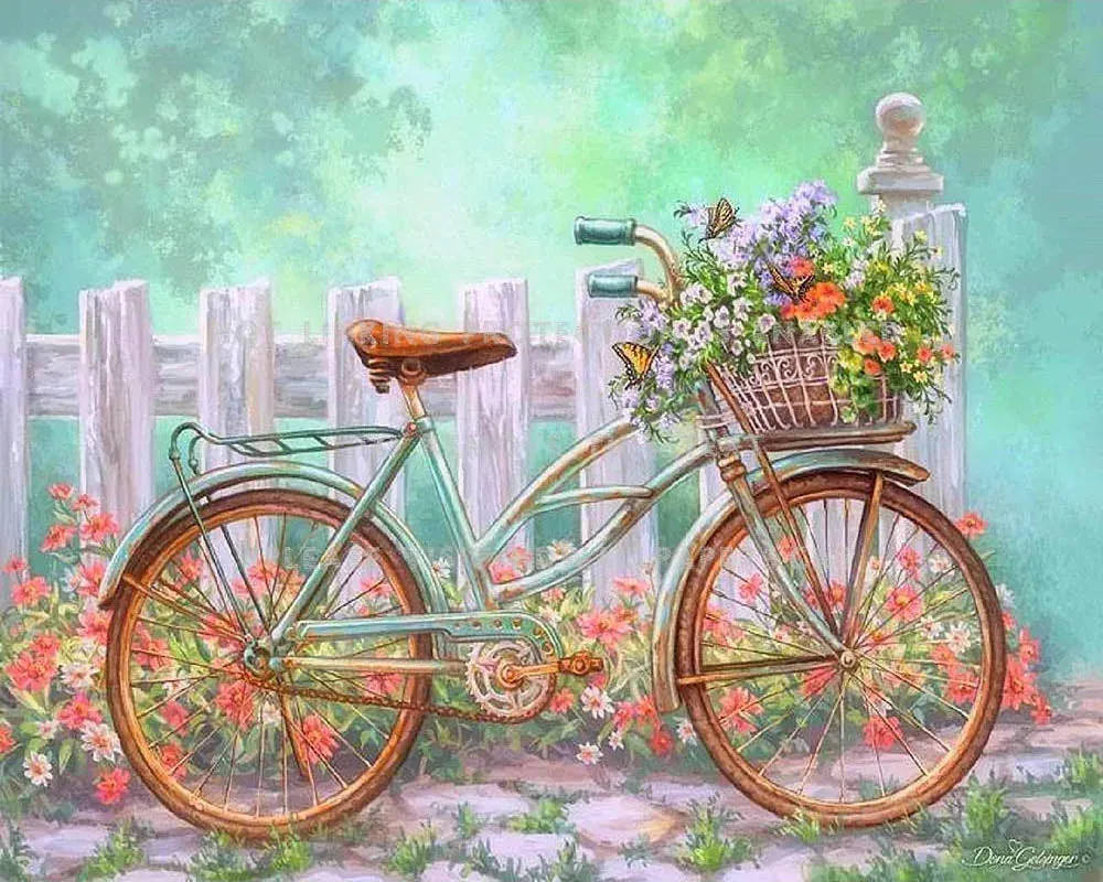 Broderie diamant Bicyclette Fleurie