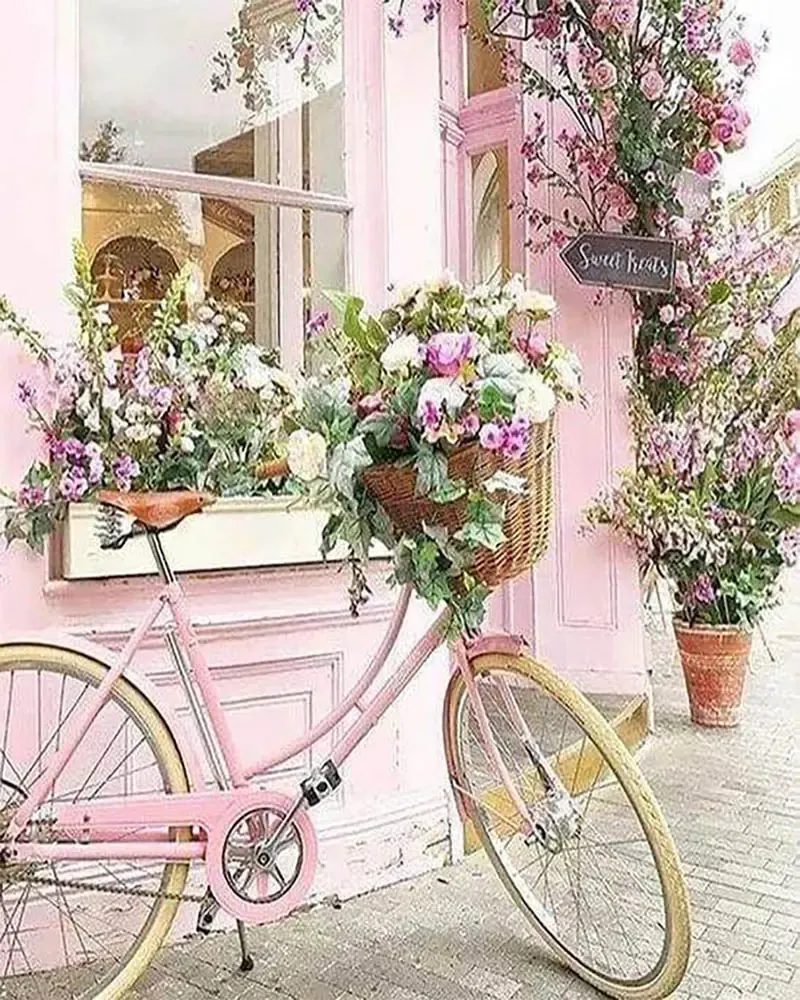 Broderie diamant Bicyclette rose