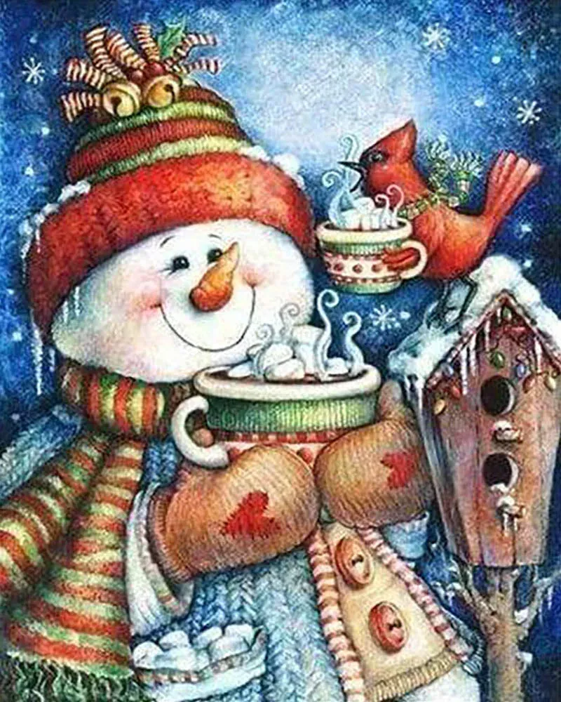Broderie diamant Bonhomme de Neige et Chocolat chaud
