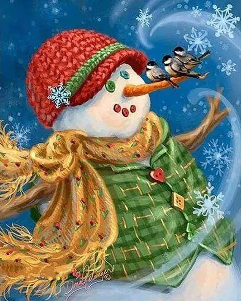 Broderie diamant Bonhomme de Neige et Veste verte