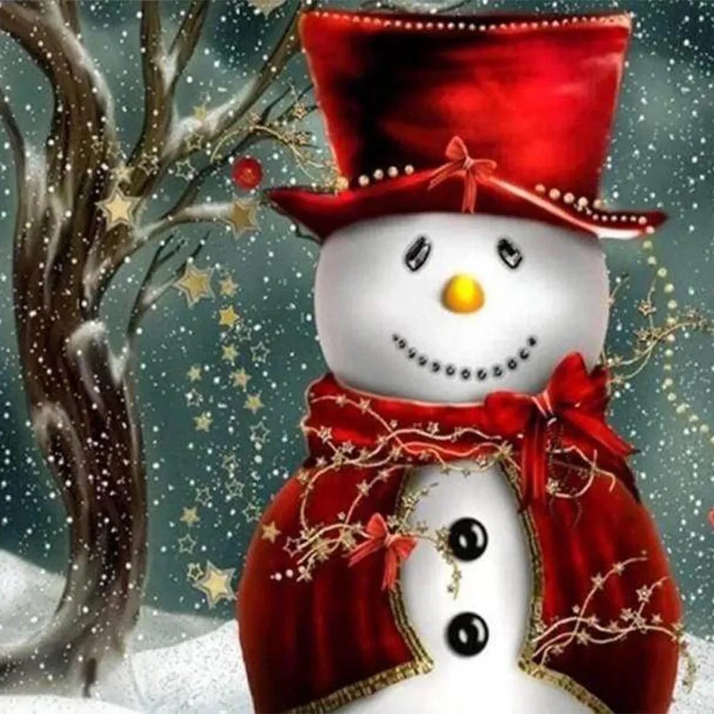 Broderie diamant Bonhomme de Neige souriant - 30x30 cm
