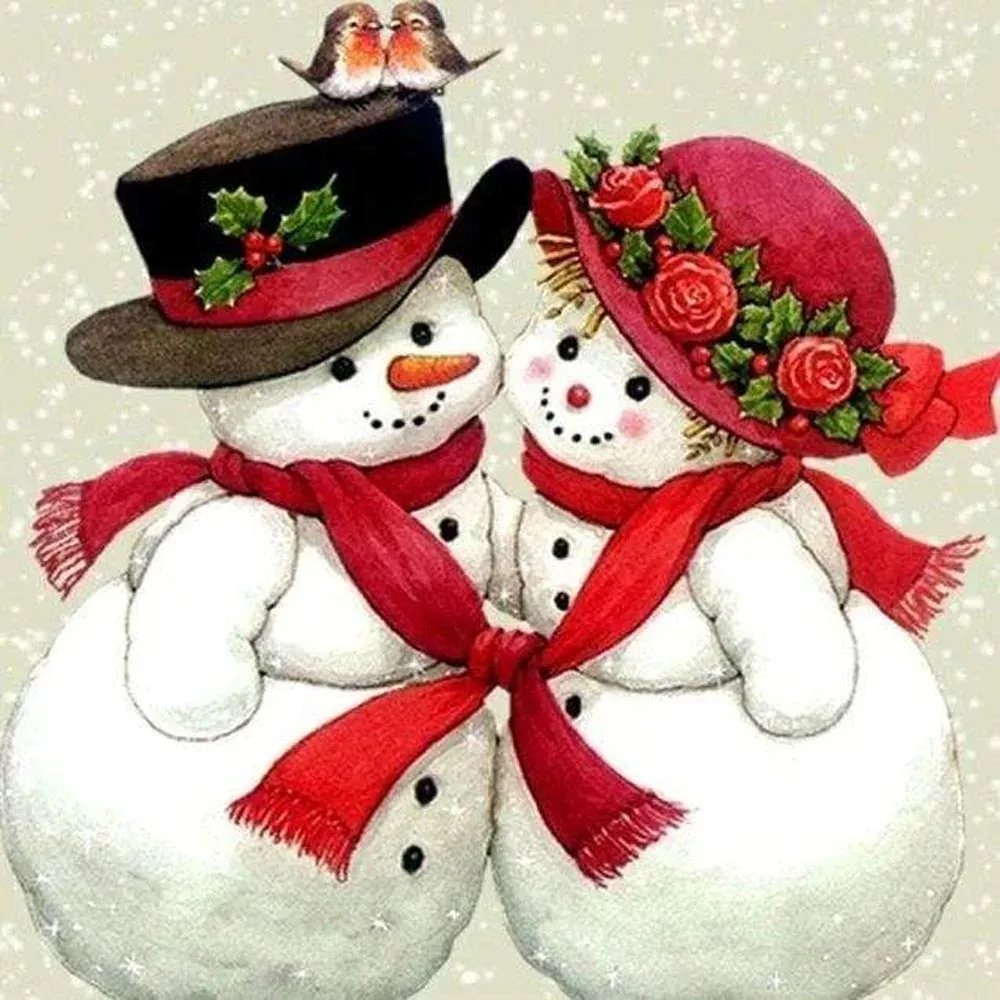 Broderie diamant Bonhommes de Neige amoureux