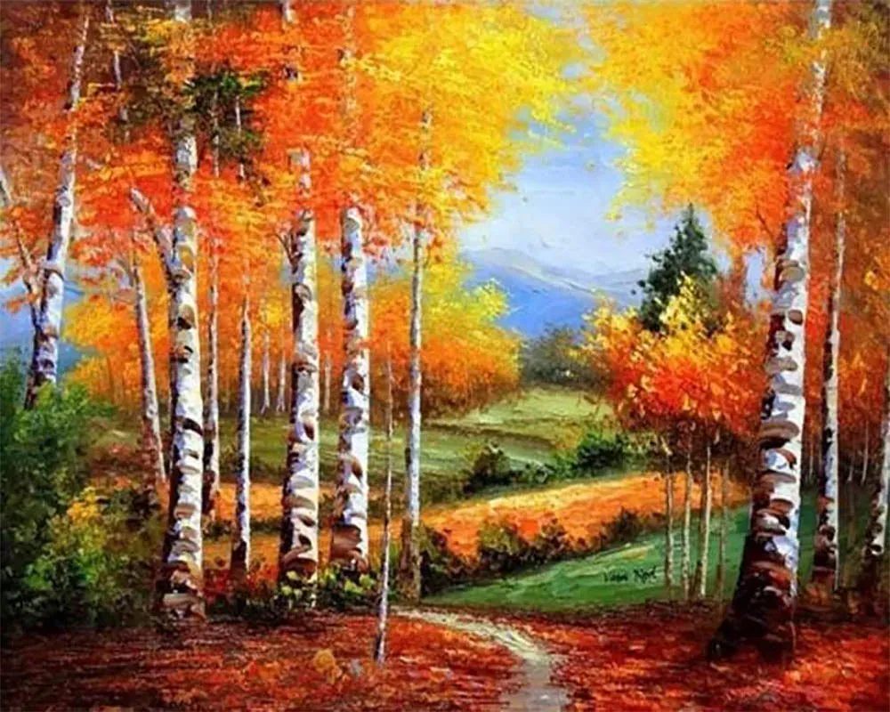Broderie diamant Bouleaux en Automne