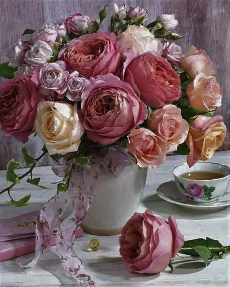 Broderie diamant Bouquet de Roses - 40x50 cm