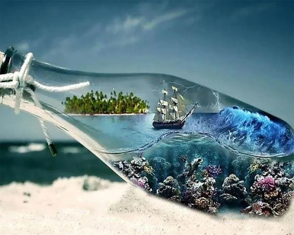 Broderie diamant Bouteille de Mer