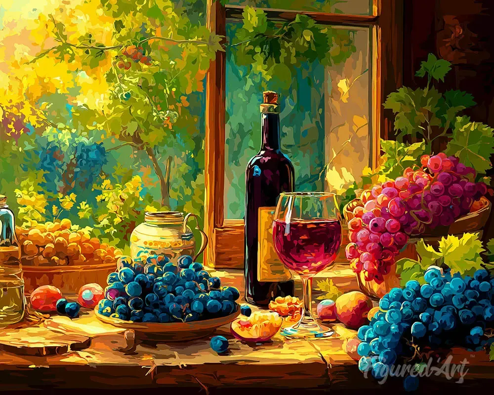 Broderie diamant Bouteille de Vin et Raisins