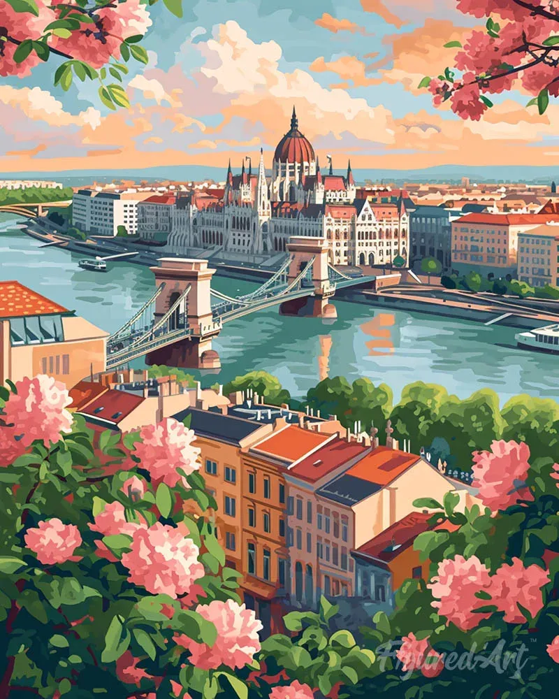 Broderie diamant Budapest en fleurs