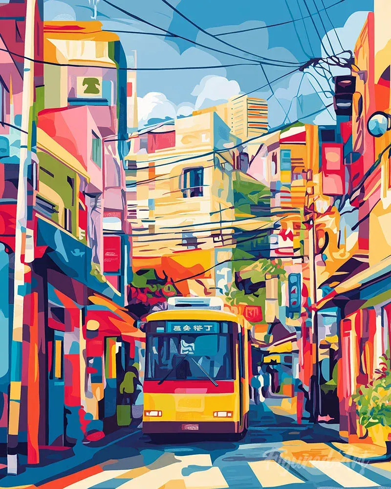 Broderie diamant Bus de la Ville de Tokyo - 20x25 cm