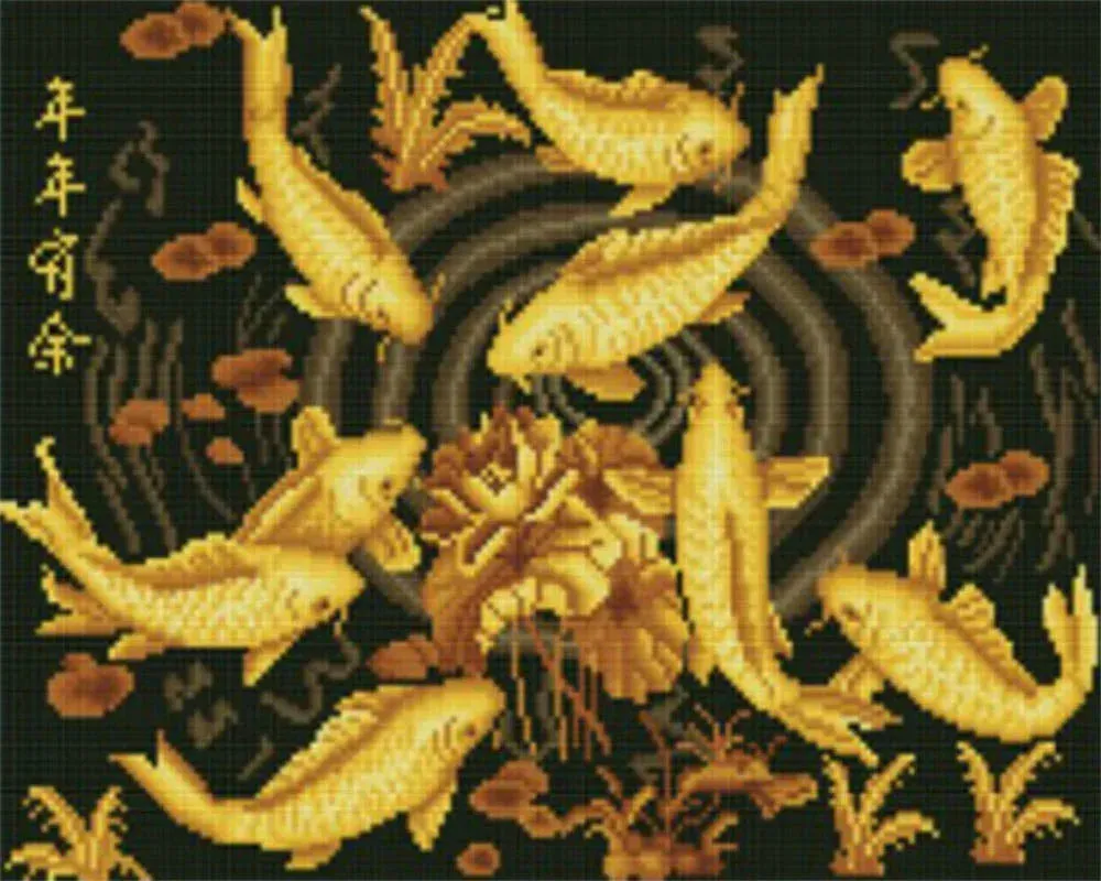 Broderie diamant Carpes Koi dorées