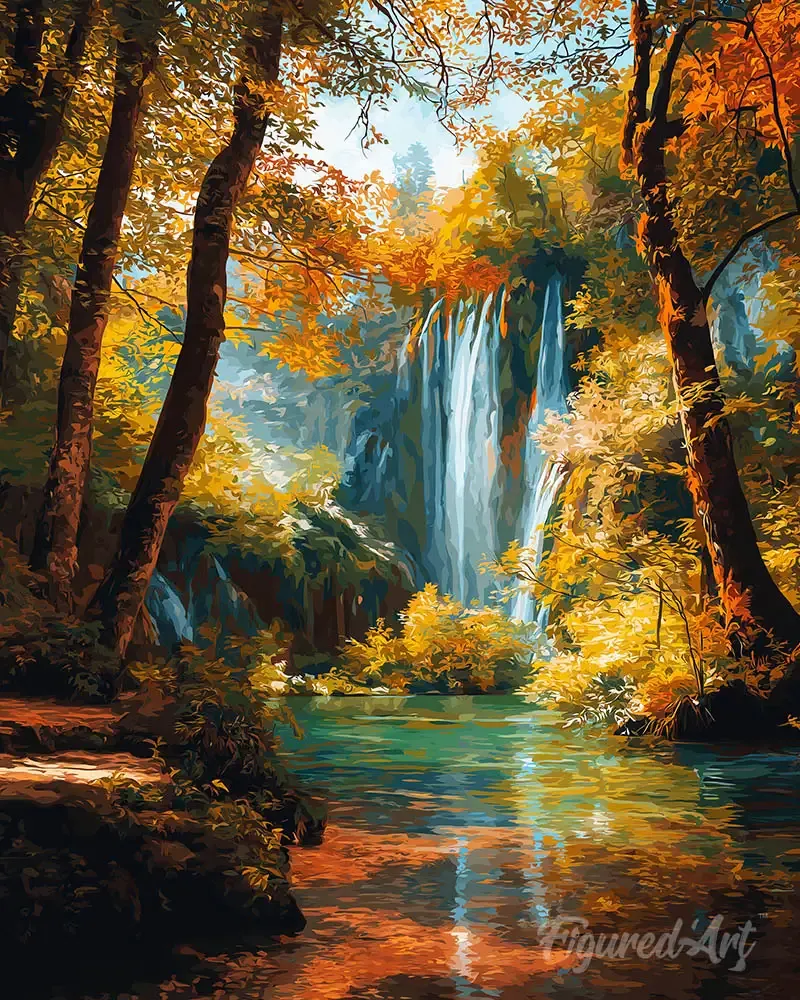 Broderie diamant Cascade d'automne