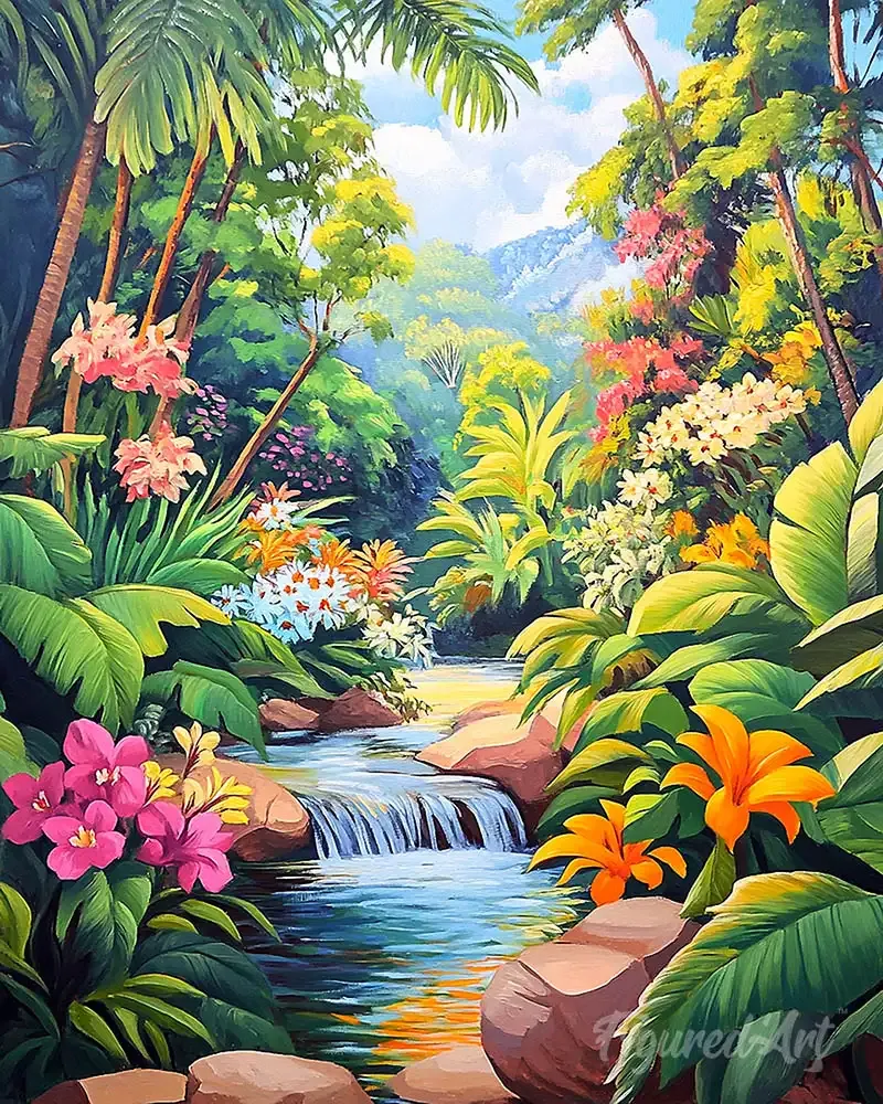 Broderie diamant Cascade tropicale
