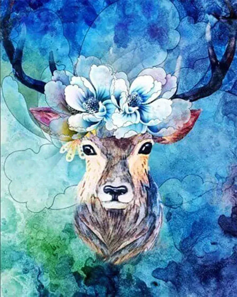 Broderie diamant Cerf en Fleurs