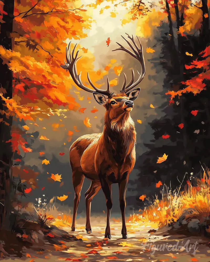 Broderie diamant Cerf majestueux en Automne