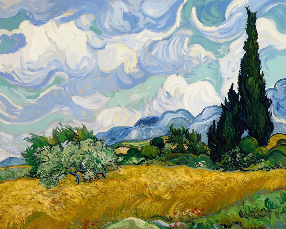 Broderie diamant Champ de blé avec cyprès - Van Gogh