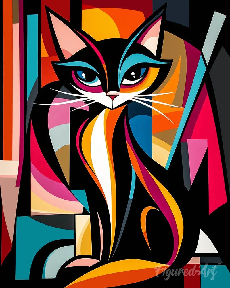Broderie diamant Chat Abstrait Éclatant - Pop Art félin en diamants