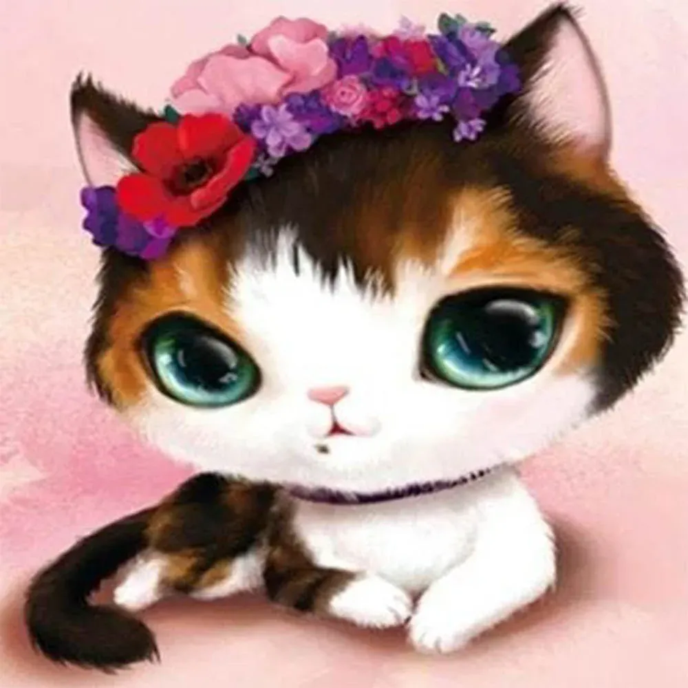 Broderie diamant Chat aux Yeux verts
