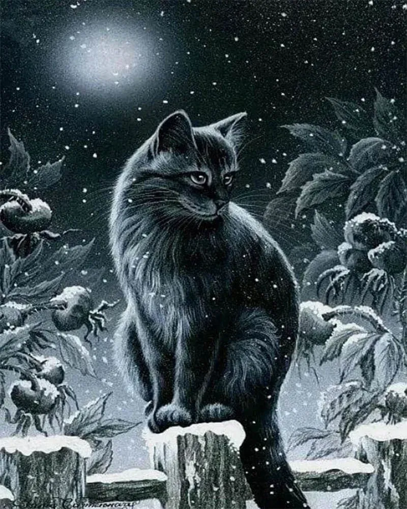 Broderie diamant Chat dans la Neige - Mille Facettes
