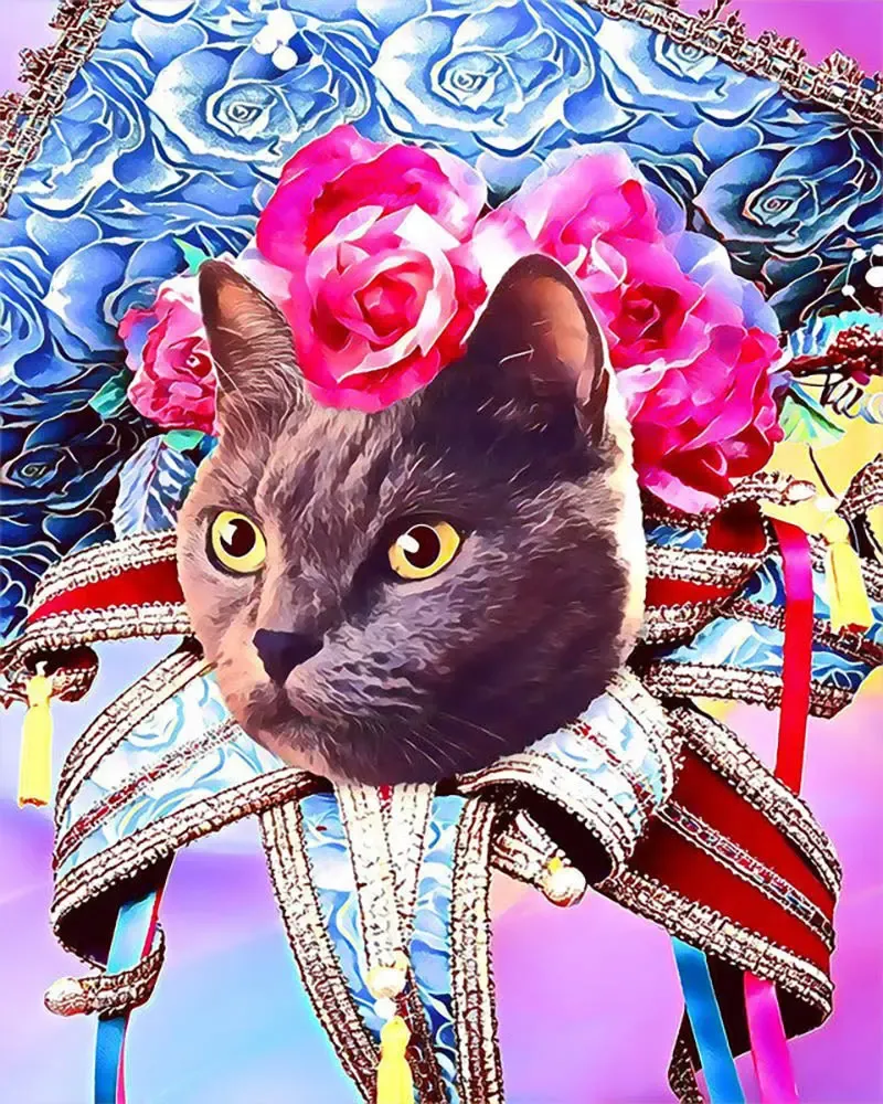 Broderie diamant Chat Mardigras - 20x25 cm