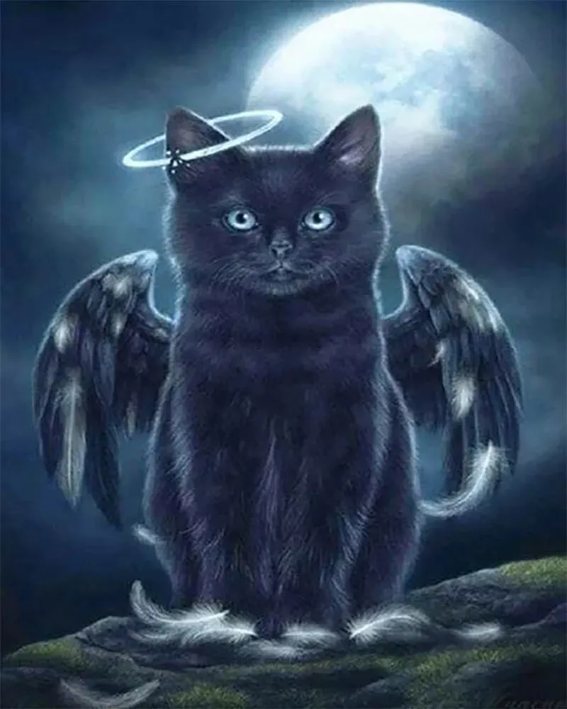 Broderie diamant Chat noir Ange